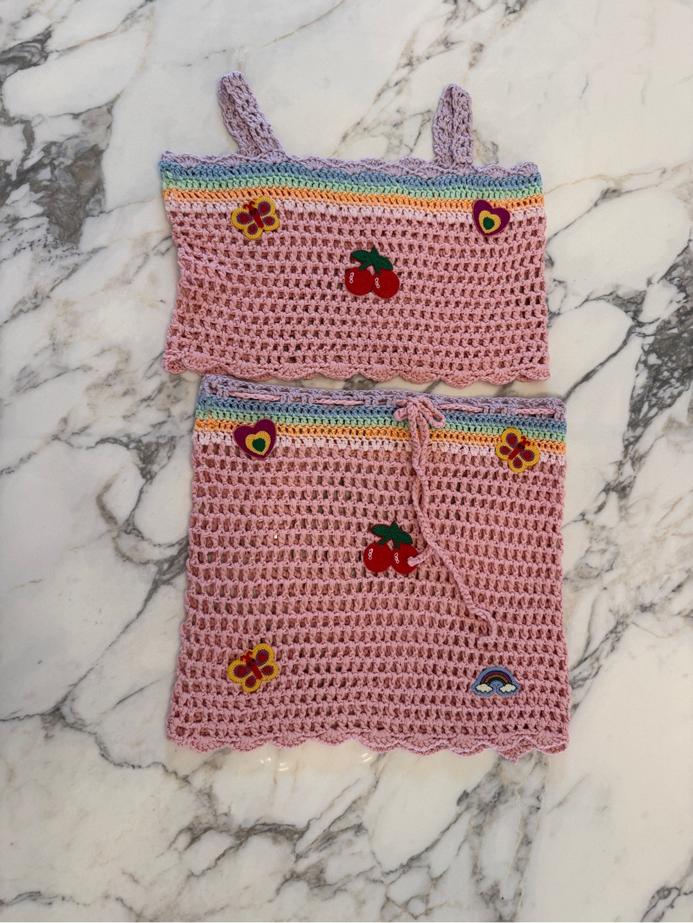 Lola + The Boys Pink Crochet Tank and Skirt cover up